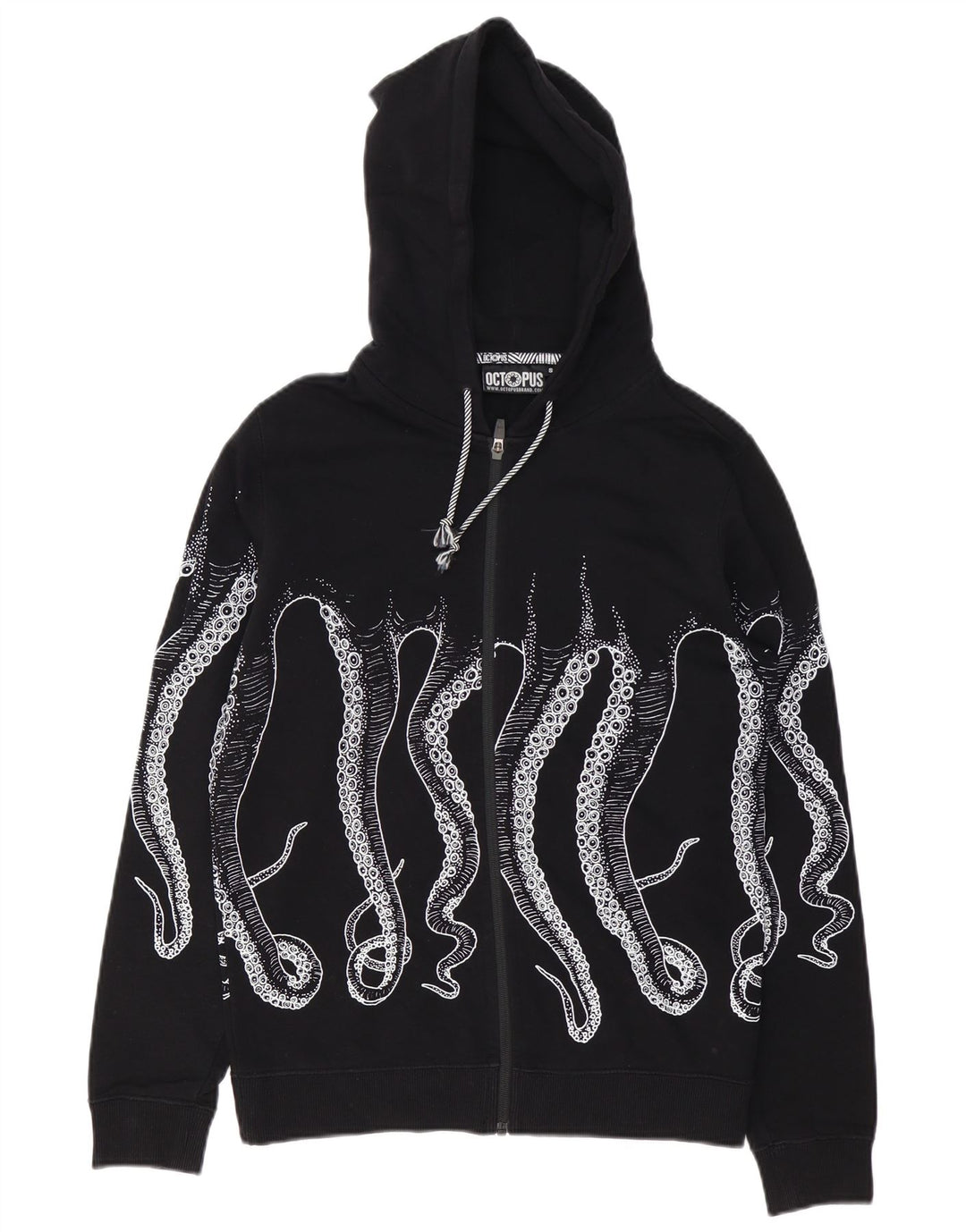 Felpa con cappuccio con zip grafica da uomo Octopus piccola in cotone nero