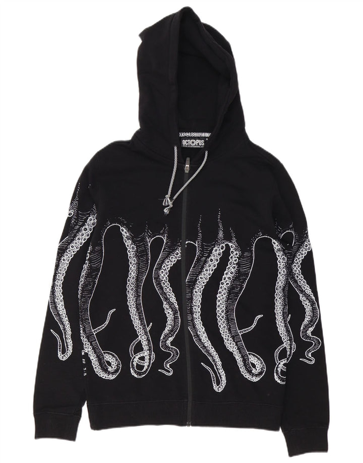 Felpa con cappuccio con zip grafica da uomo Octopus piccola in cotone nero