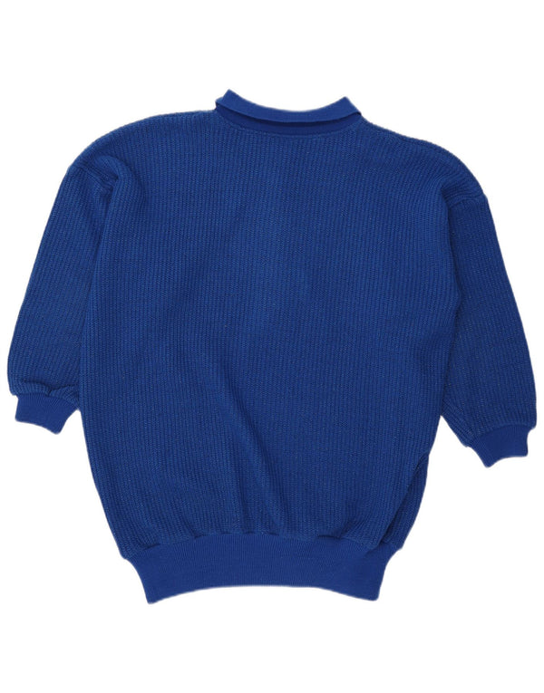 Maglione oversize da donna vintage con collo a polo oversize UK 10 piccolo acrilico blu