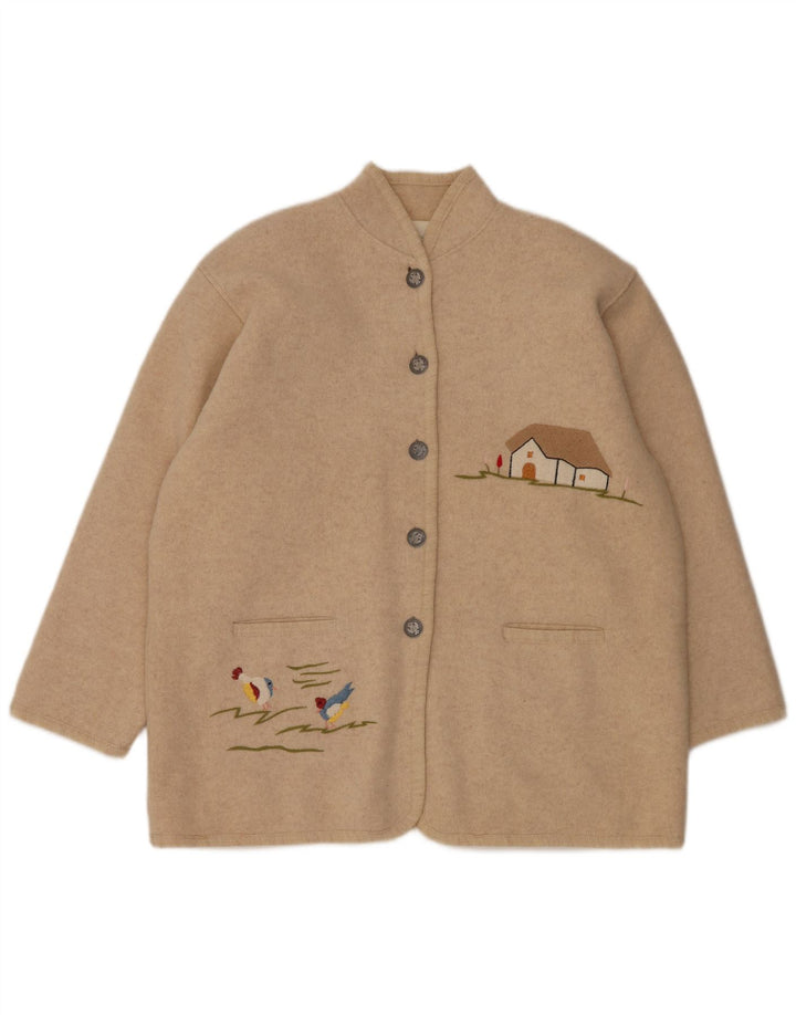 Giacca blazer a 5 bottoni con grafica da donna VINTAGE UK 14 grande beige