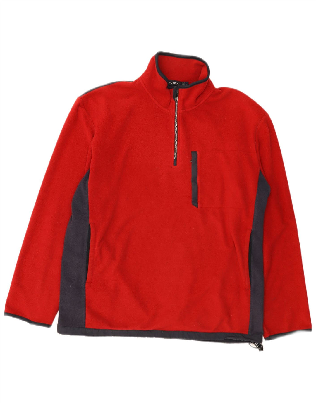 Maglione in pile da uomo Nautica con zip e collo, grande, in poliestere color block rosso