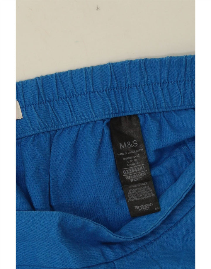 MARKS & SPENCER Pantaloncini chino da donna UK 12 Medium W32 Lino blu
