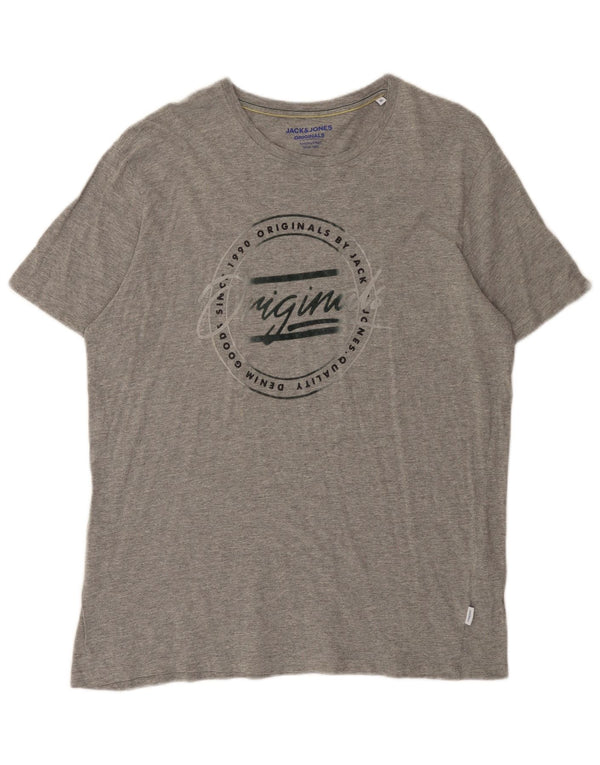 T-shirt grafica da uomo Jack & Jones Top XL in cotone chiazzato grigio