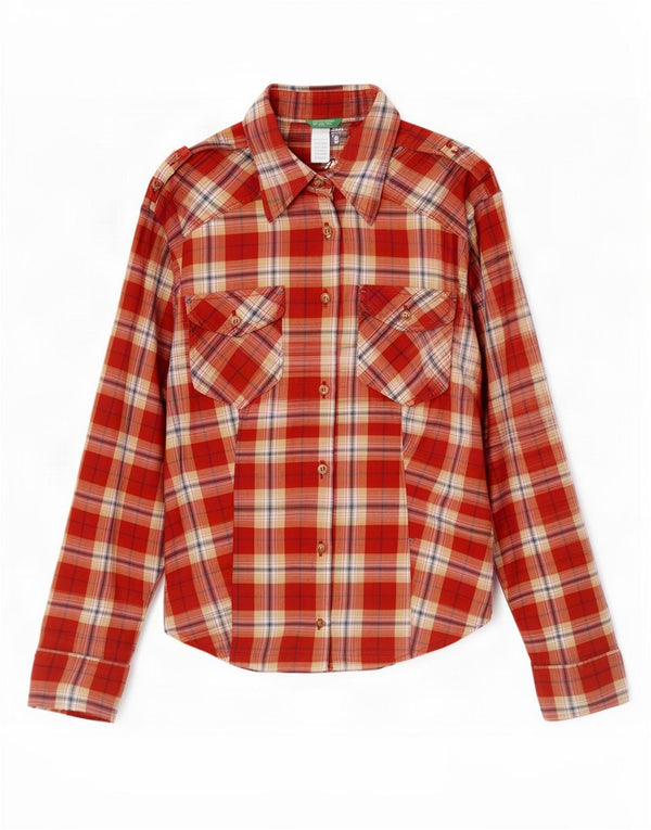 Camicia in flanella militare da donna Benetton UK 12 medio rosso a quadri