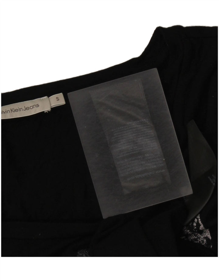 T-shirt grafica da donna Calvin Klein Top UK 10 Small nera in viscosa