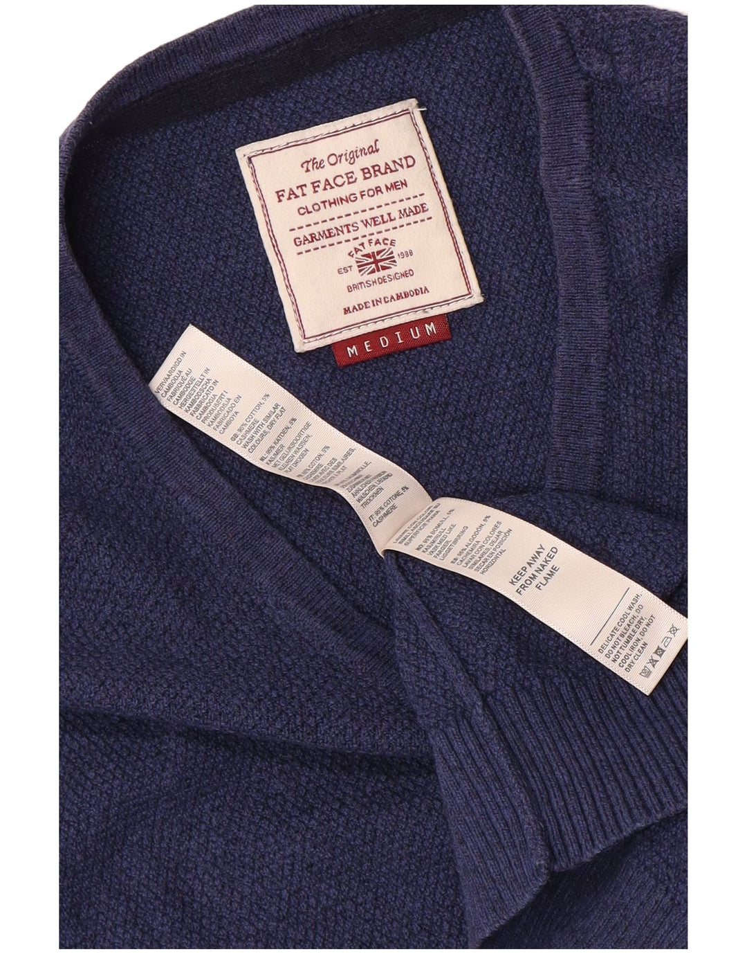 Maglione da uomo con scollo a V Fat Face in cotone blu medio