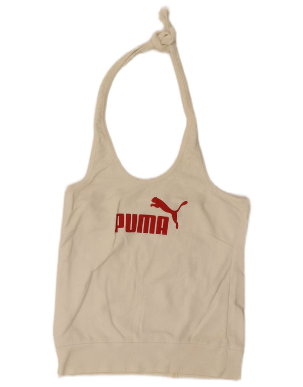 Puma Top corto con grafica da donna UK 16 Large Bianco sporco