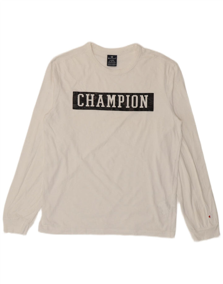 Champion Top grafico da uomo a maniche lunghe in cotone bianco grande
