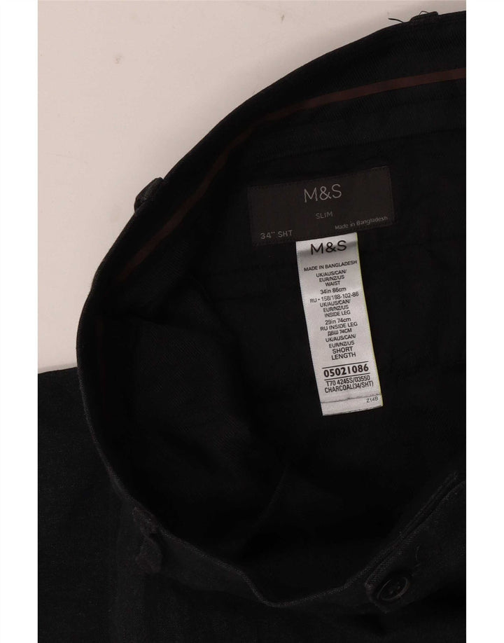 Pantaloni da abito slim da uomo Marks & Spencer W34 L29 poliestere grigio
