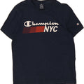 CHAMPION Mens Graphic T-Shirt Top Medium Navy Blue Cotton Vintage Champion and Second-Hand Champion from Messina Hembry 