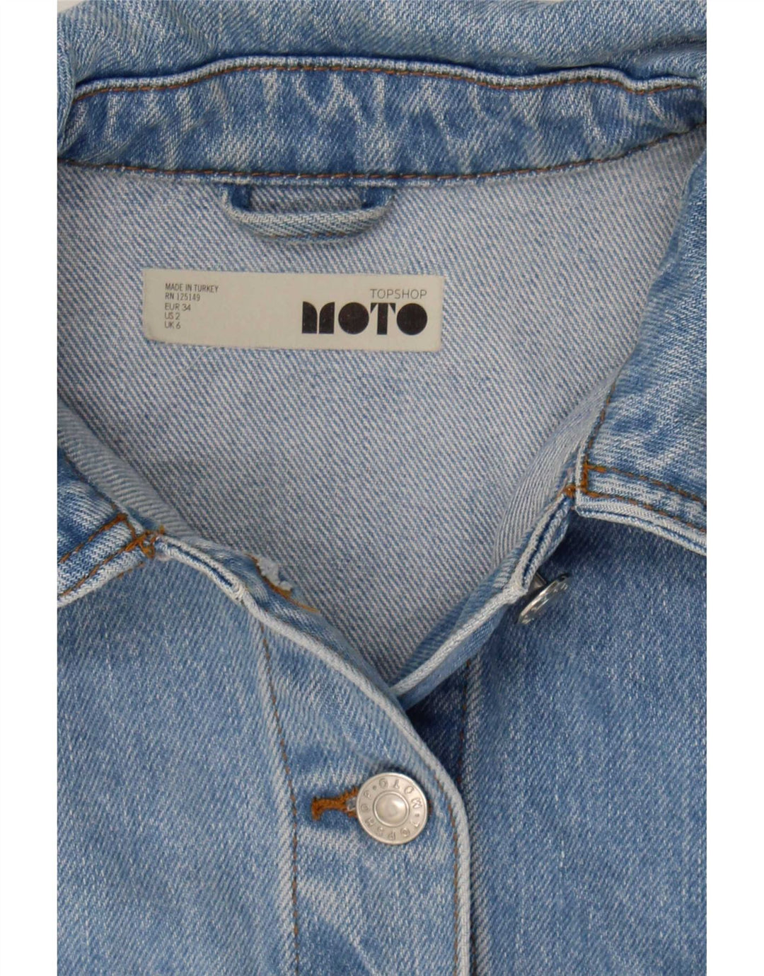 Topshop Donna Crop Giacca di jeans oversize UK 6 XS Blu Cotone