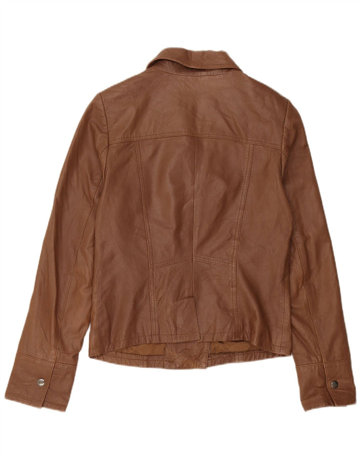 Giacca in pelle corta da donna Reiss UK 10 piccola in pelle marrone