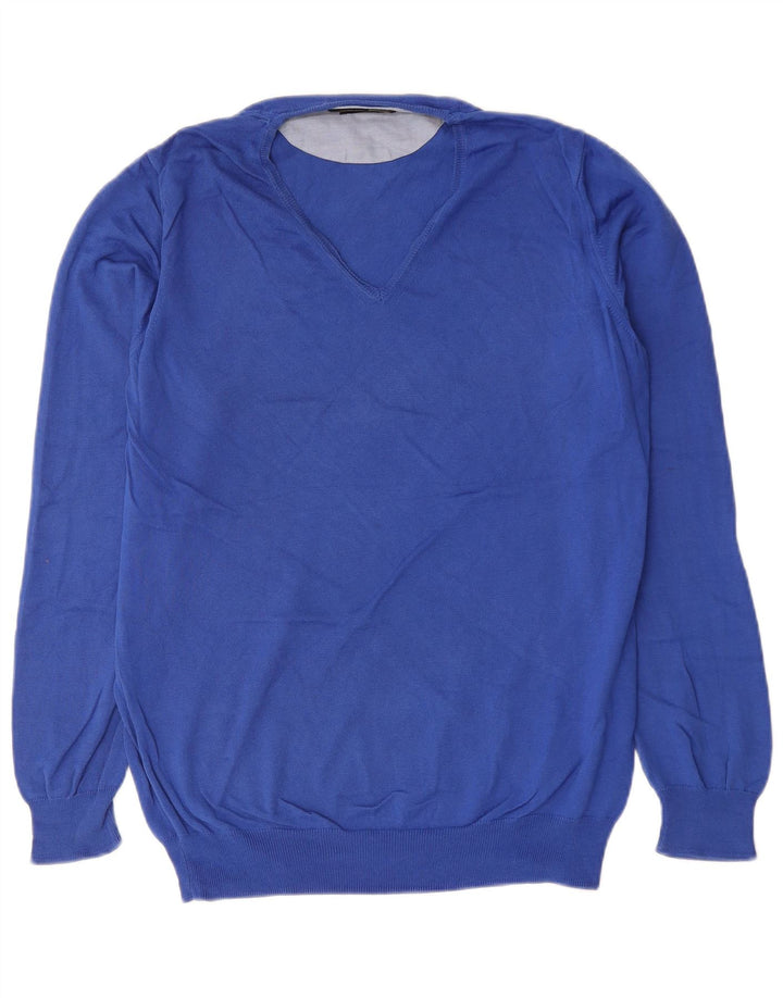 Maglione Zara da uomo con scollo a V grande in cotone blu