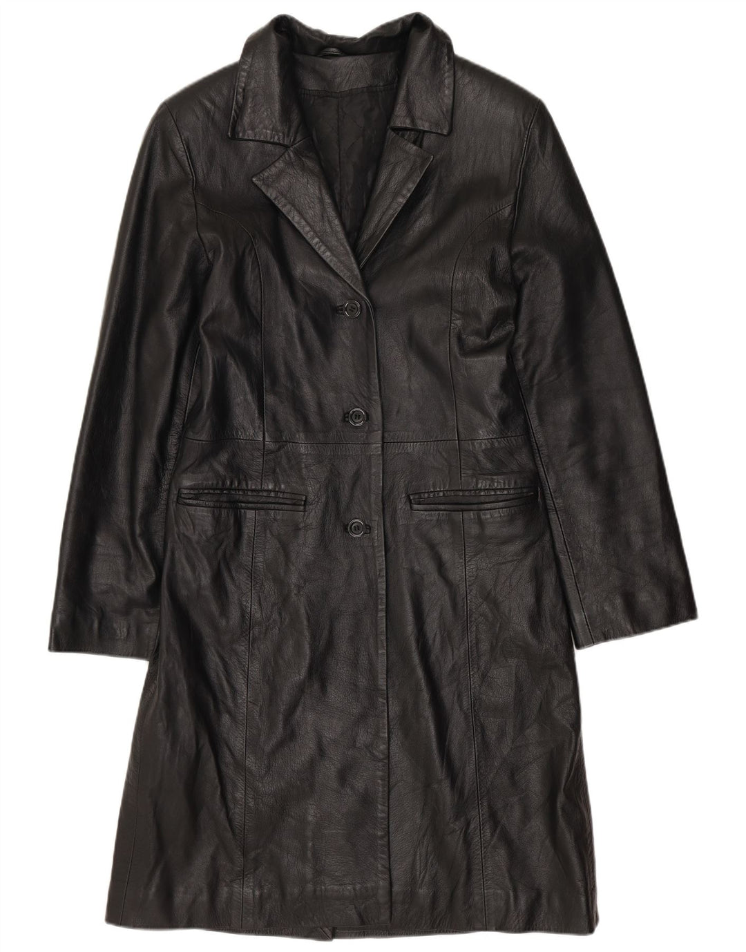 Cappotto in pelle da donna vintage IT 40 piccolo in pelle nera