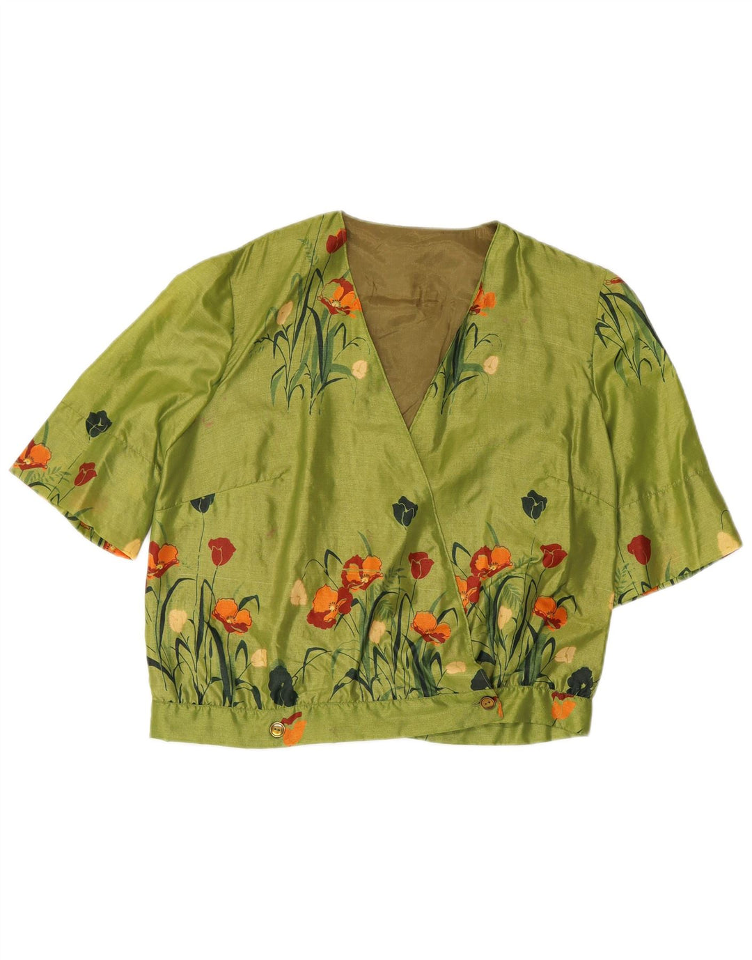 Camicetta da donna a maniche corte VINTAGE UK 16 grande verde floreale