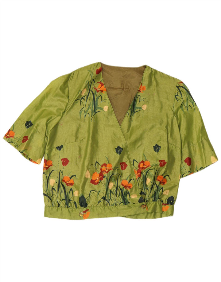 Camicetta da donna a maniche corte VINTAGE UK 16 grande verde floreale