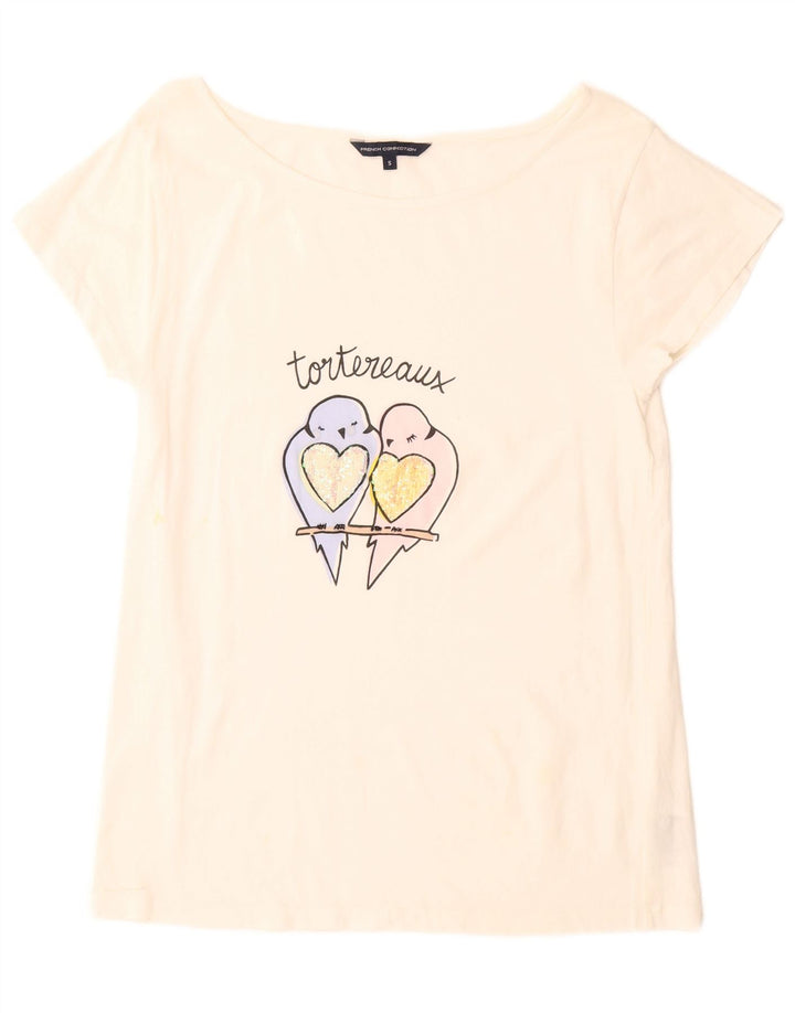 T-shirt grafica da donna French Connection Top UK 10 piccola in cotone bianco