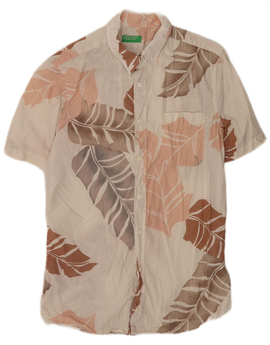 Camicia a maniche corte da uomo Benetton in cotone floreale bianco medio