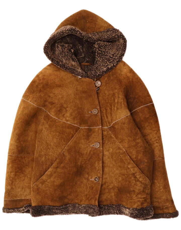 Giubbotto oversize in shearling con cappuccio da donna vintage IT 44 Marrone medio