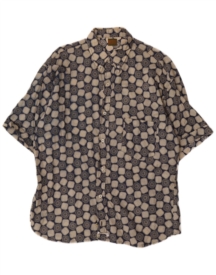 Camicia a maniche corte da uomo Boneville grande blu geometrica