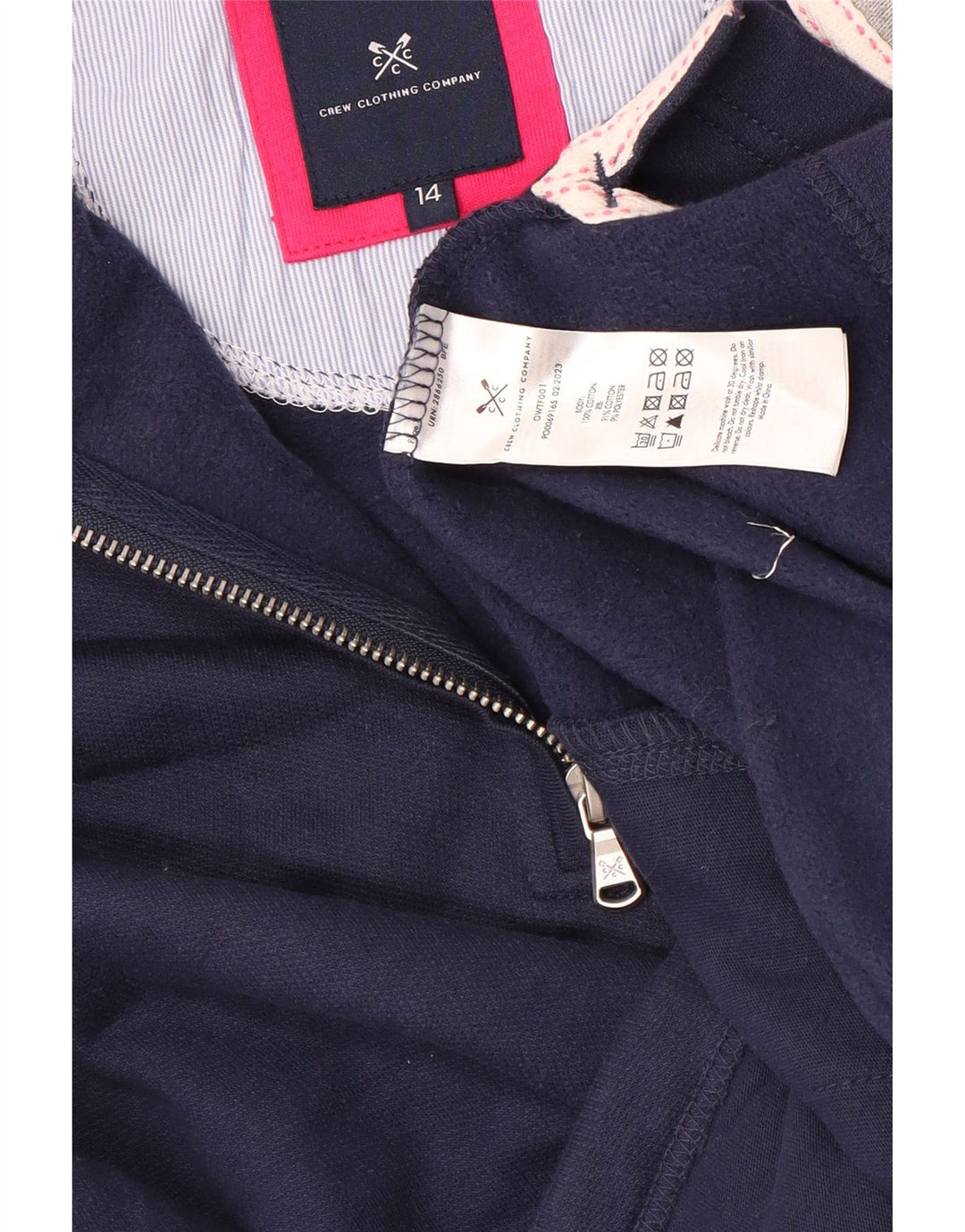 CREW CLOTHING Top da donna con zip e collo a maniche lunghe UK 14 Large Blu Navy