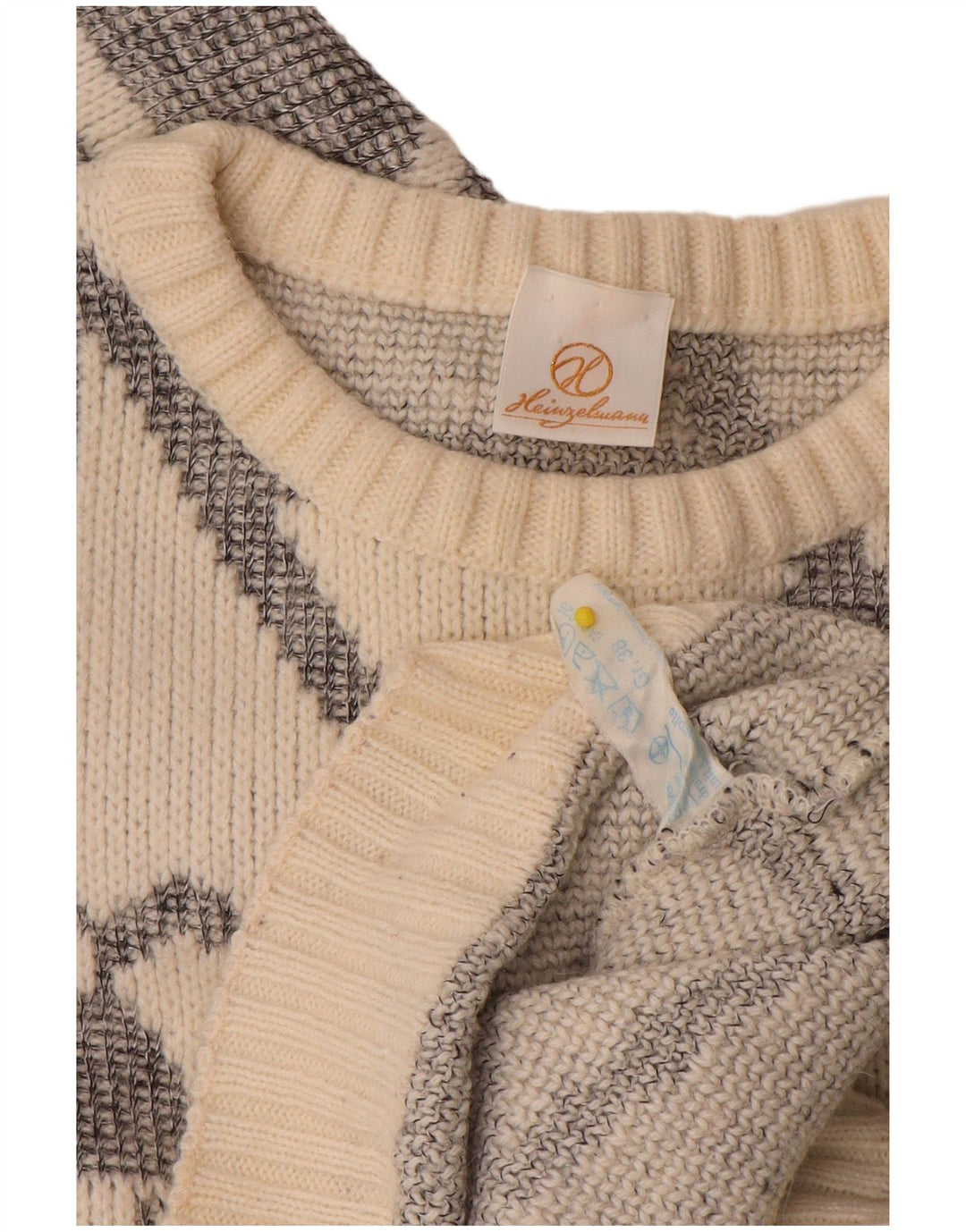 Maglione da donna vintage con scollo a barchetta EU 38 medio bianco sporco geometrico