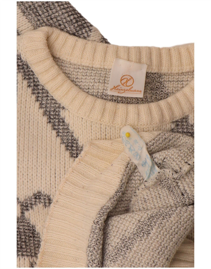 Maglione da donna vintage con scollo a barchetta EU 38 medio bianco sporco geometrico
