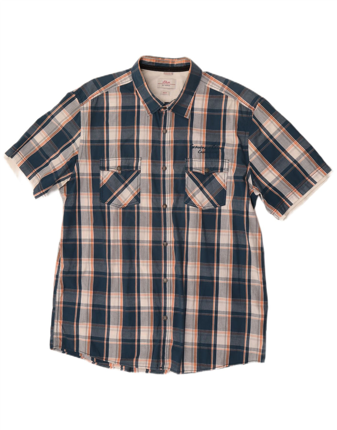 Camicia a maniche corte slim fit da uomo S.Oliver 2XL in cotone a quadri blu