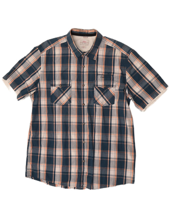 Camicia a maniche corte slim fit da uomo S.Oliver 2XL in cotone a quadri blu