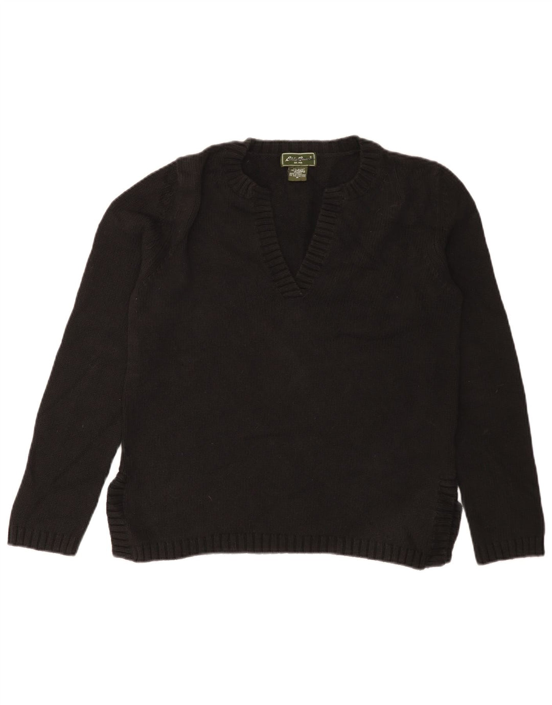Maglione da donna con scollo a V Eddie Bauer UK 14 cotone nero medio