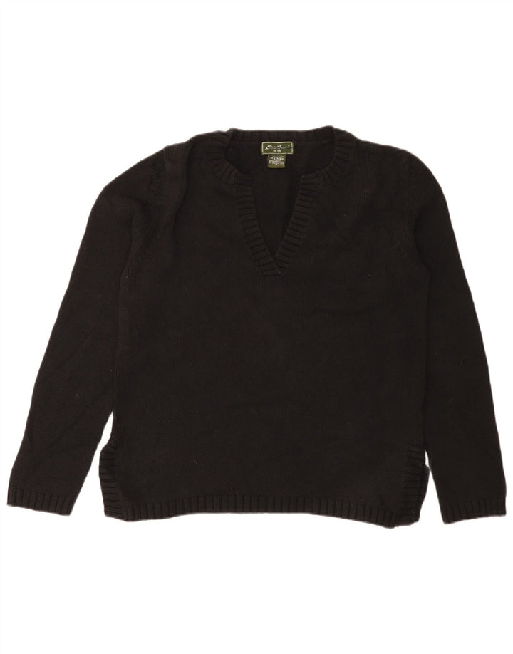 Maglione da donna con scollo a V Eddie Bauer UK 14 cotone nero medio