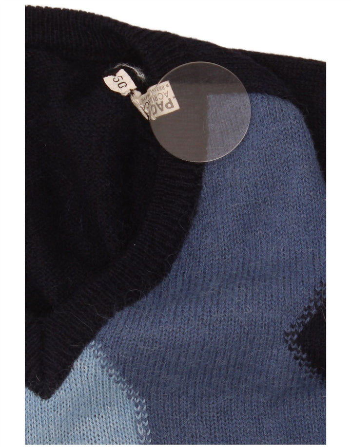 Maglione vintage da uomo con scollo a V IT 50 color block blu navy medio