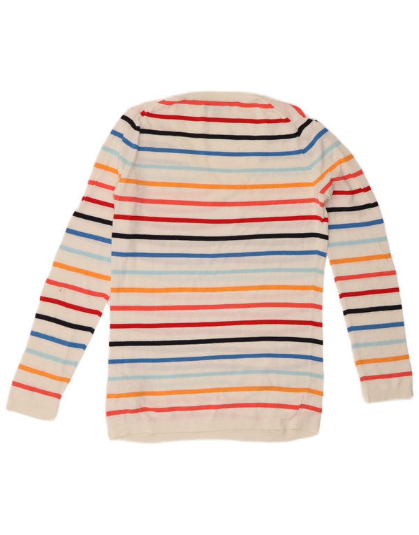TOMMY HILFIGER Maglione da donna con scollo a V UK 10 Piccolo a righe bianche