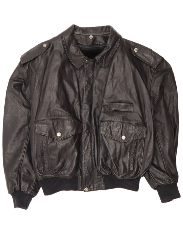 Giacca da aviatore da volo in pelle vintage da uomo IT 52 XL Esercito in pelle nera