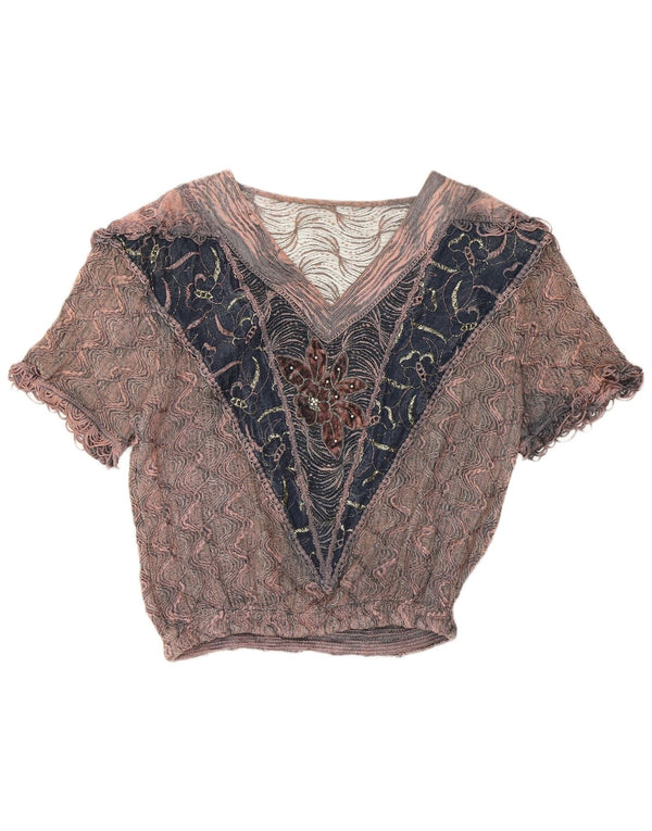 Camicetta vintage da donna Top UK 16 grande viscosa floreale rosa