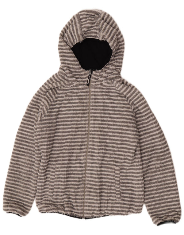 Giacca in pile con cappuccio da donna Mistral UK 14 Poliestere a righe grigio medio