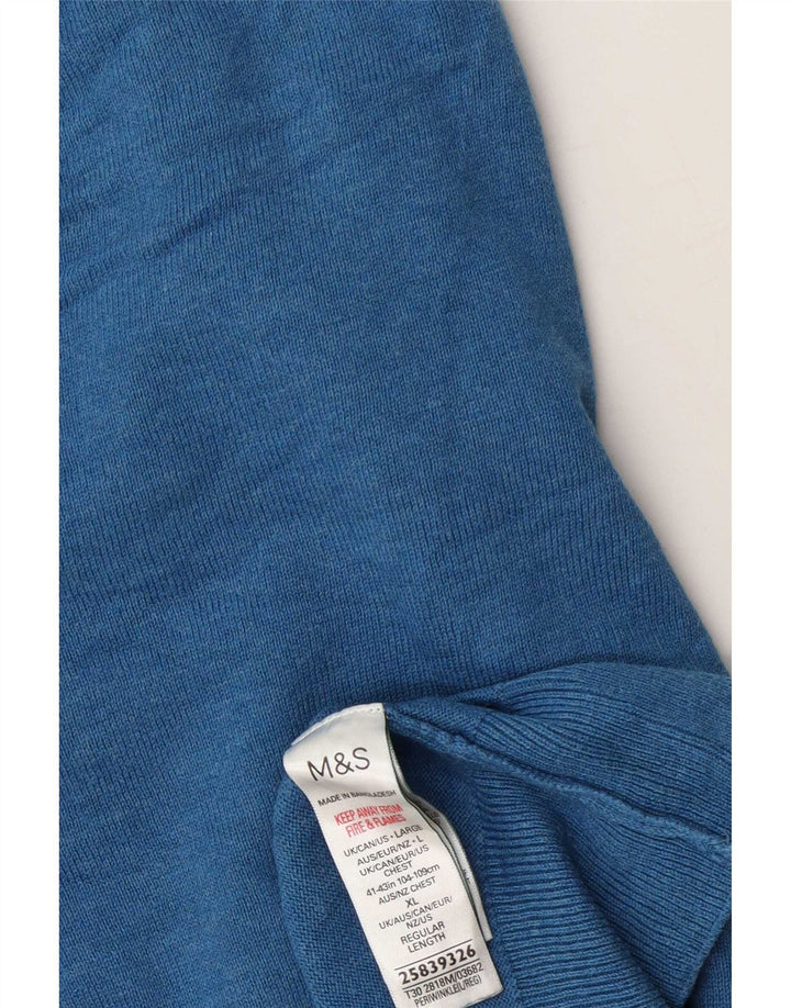 Maglione maglione con scollo a V da uomo Marks & Spencer grande cotone blu