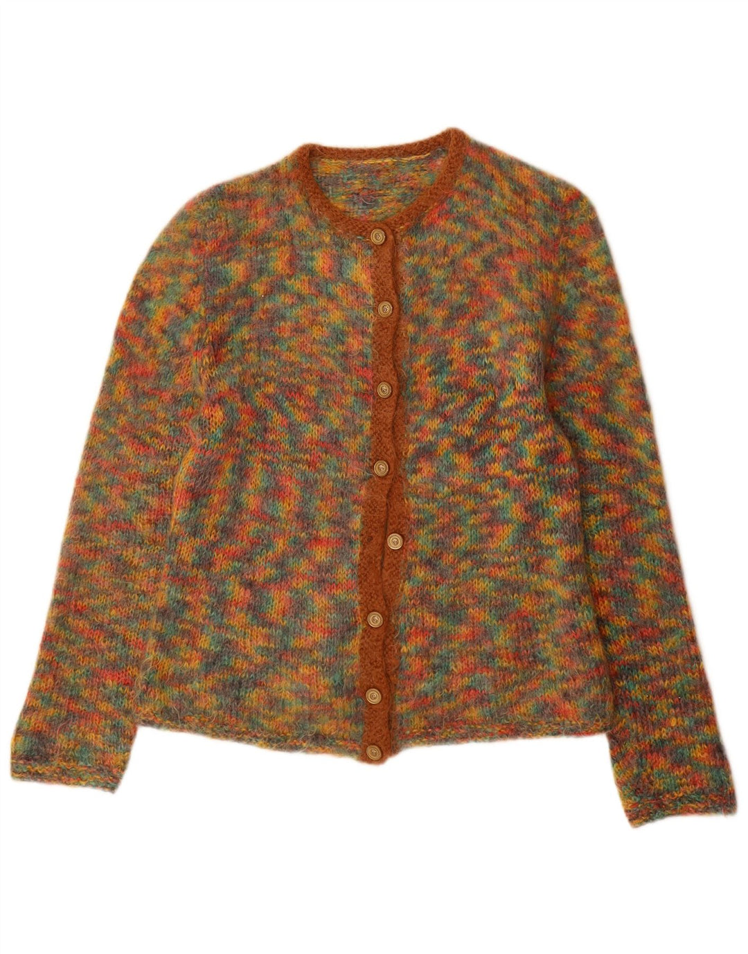 Maglione cardigan da donna vintage UK 12 medio multicolore screziato
