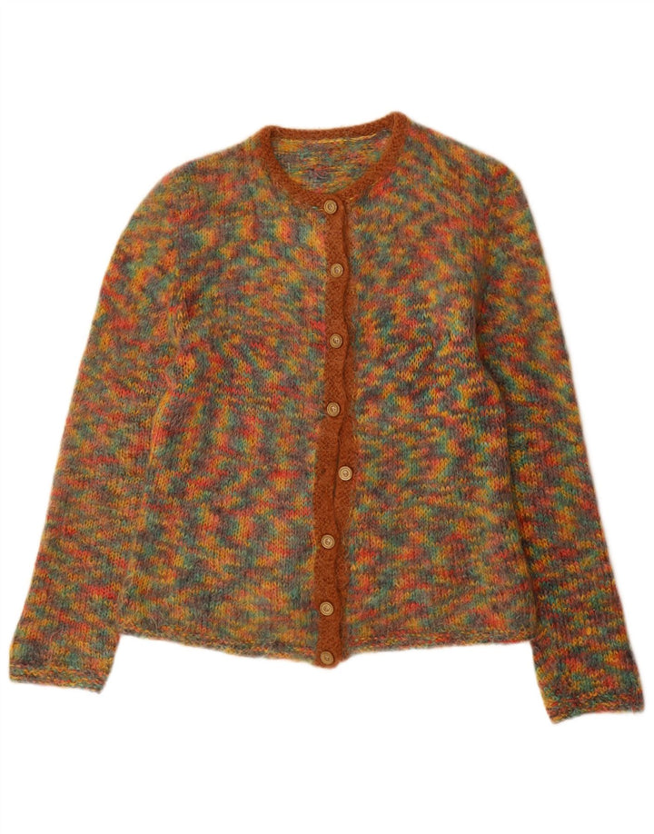 Maglione cardigan da donna vintage UK 12 medio multicolore screziato