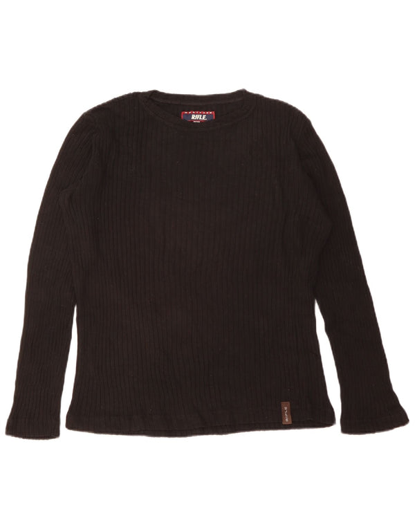 Maglione da donna con scollo a barca Rifle, UK 16, cotone a righe grandi nere