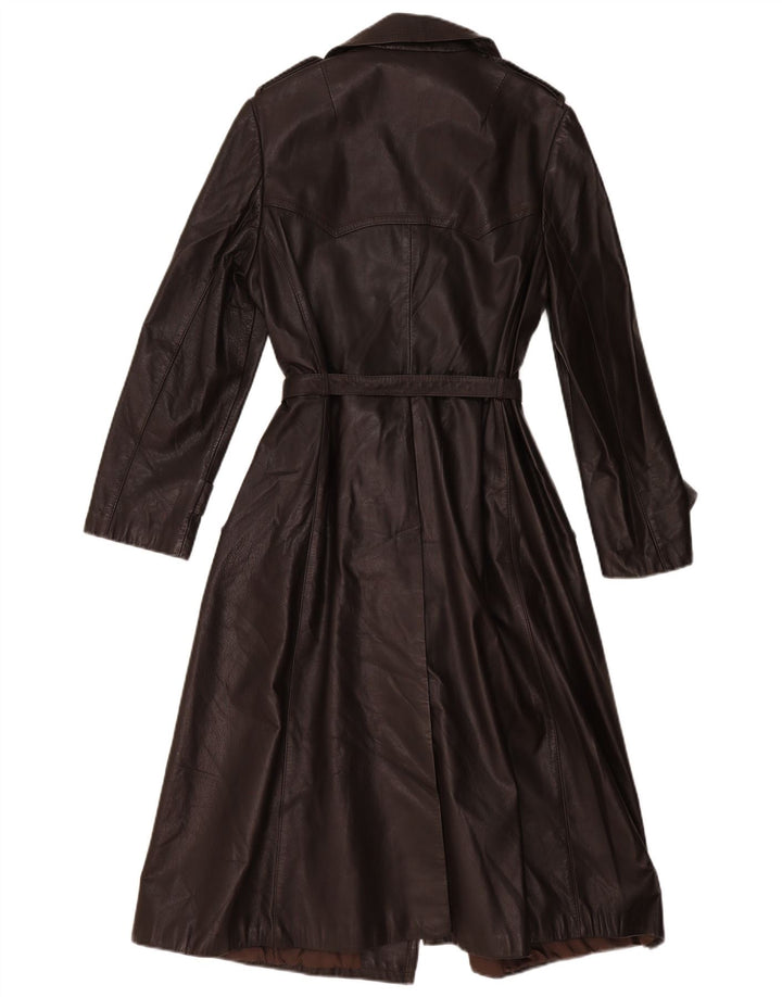 Cappotto vintage da donna in pelle doppiopetto IT 44 Marrone medio