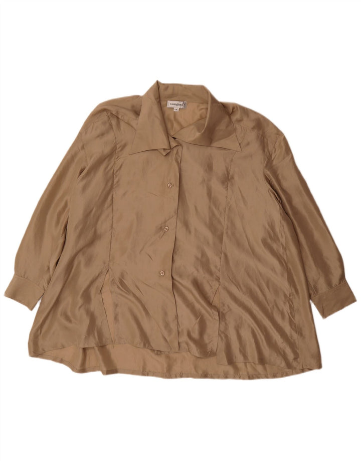 Camicetta camicia oversize da donna vintage UK 14 Seta beige media
