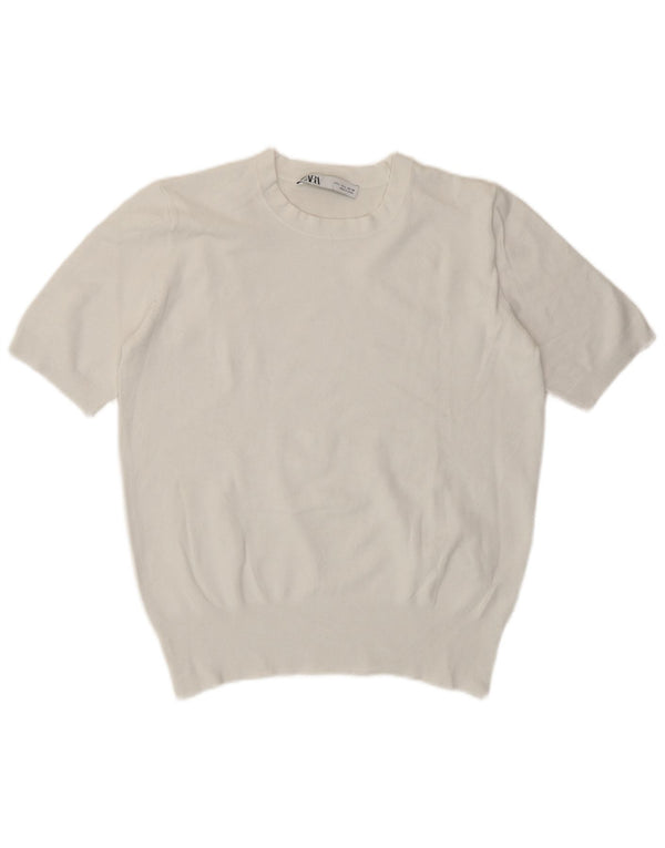 T-shirt corta da donna Zara Top UK 14 grande in viscosa bianca