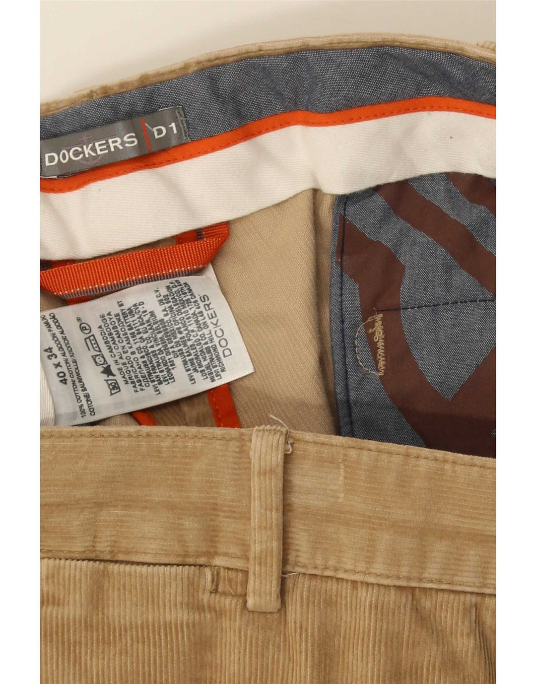 Pantaloni di velluto a coste regolari da uomo Dockers W40 L26 in cotone marrone