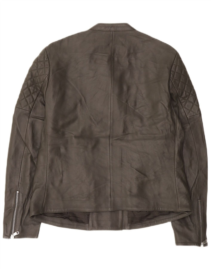 Giacca da motociclista in pelle da donna Jigsaw UK 16 Large in pelle grigia