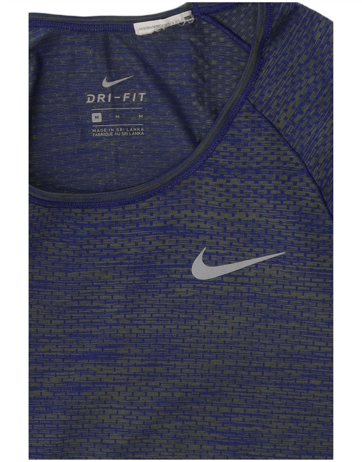 Top Nike Dri Fit da donna a maniche lunghe UK 12 a righe blu medio