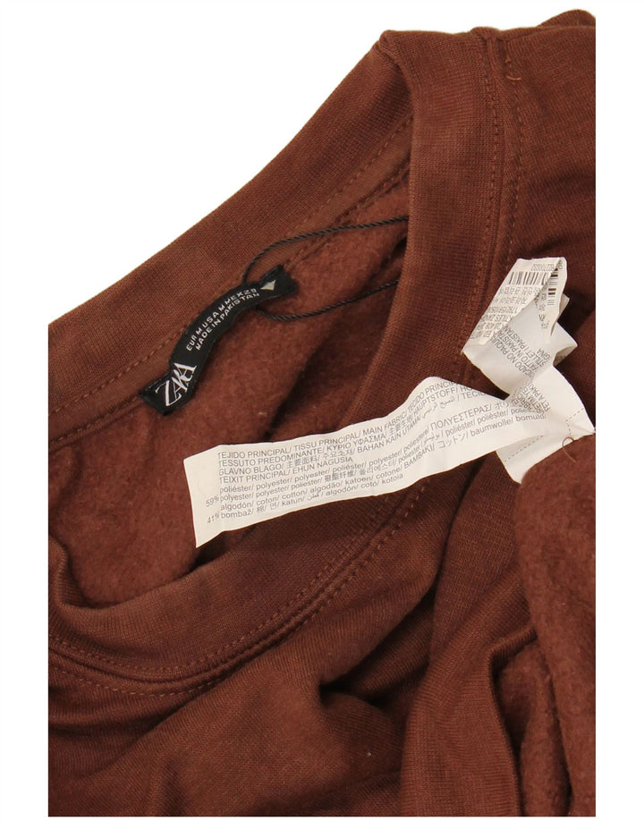 Felpa corta da donna Zara UK 14 Poliestere marrone medio