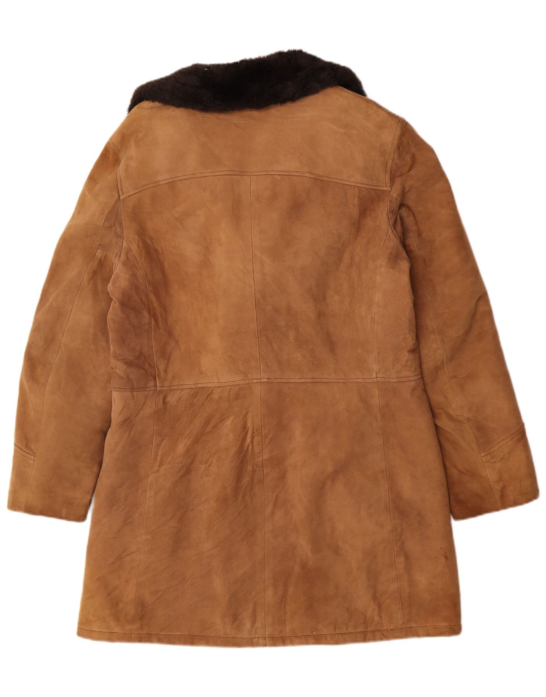 Cappotto doppiopetto in shearling vintage da uomo UK 36 piccolo in pelle marrone