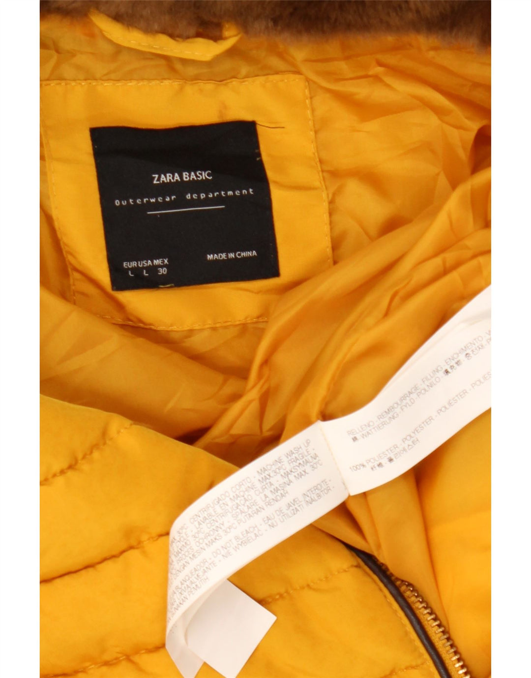 Giacca imbottita corta con cappuccio da donna Zara UK 14 grande poliestere giallo