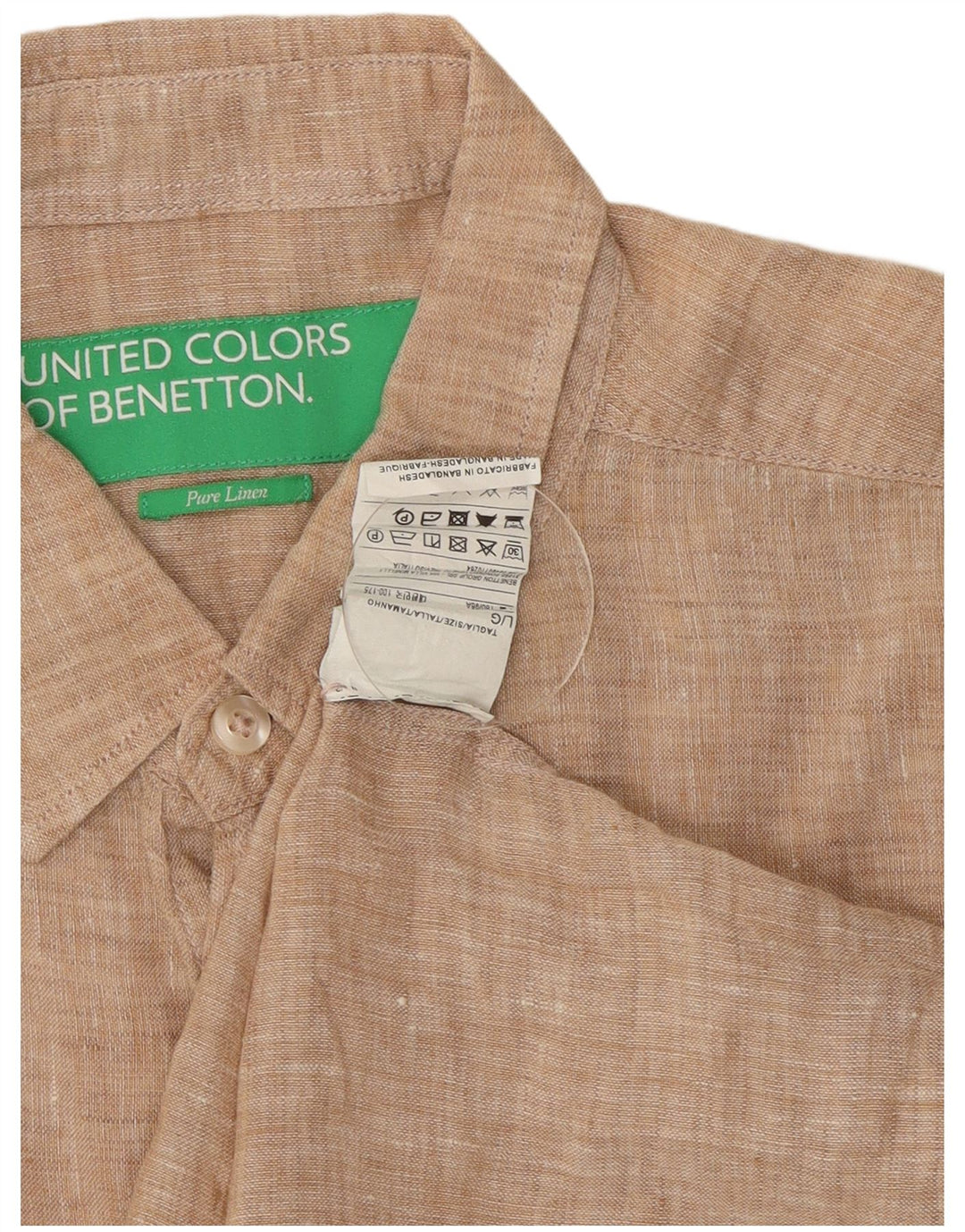 Camicia a maniche corte da uomo Benetton grande in lino beige